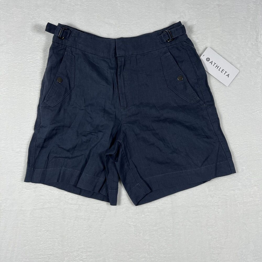 Athleta Voyager Linen Shorts Women's Size 6 Navy Blue High Rise Pockets NWT